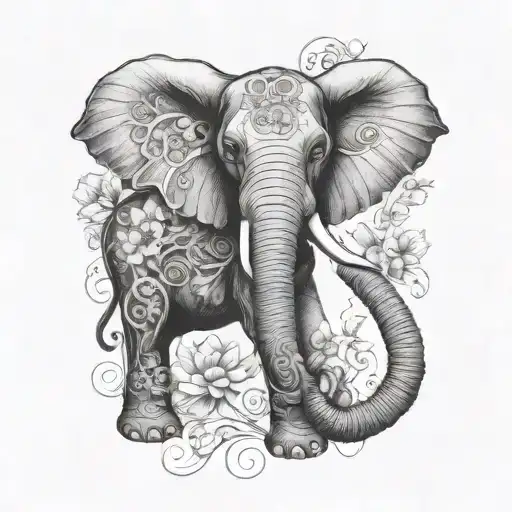 Flower Vines With Elephant Holding