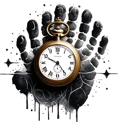 Foot Print And Pocket Watch Surrounded