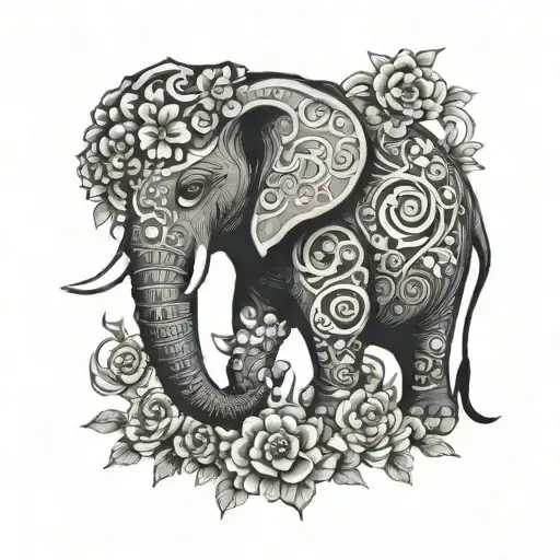 Elephant Wrapped In Flower Vine Winding