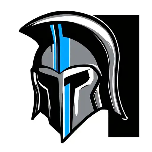 Flat Spartan Helmet With Vertical Blue Line