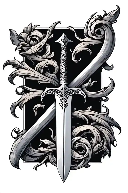Wide Sword Tatoo With Decorations In A Tough Style
