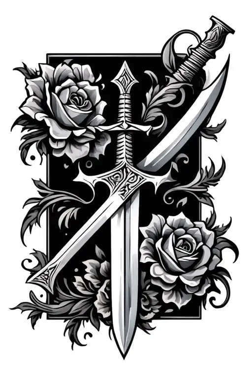 Sword Tatoo With Decorations In A Tough Style