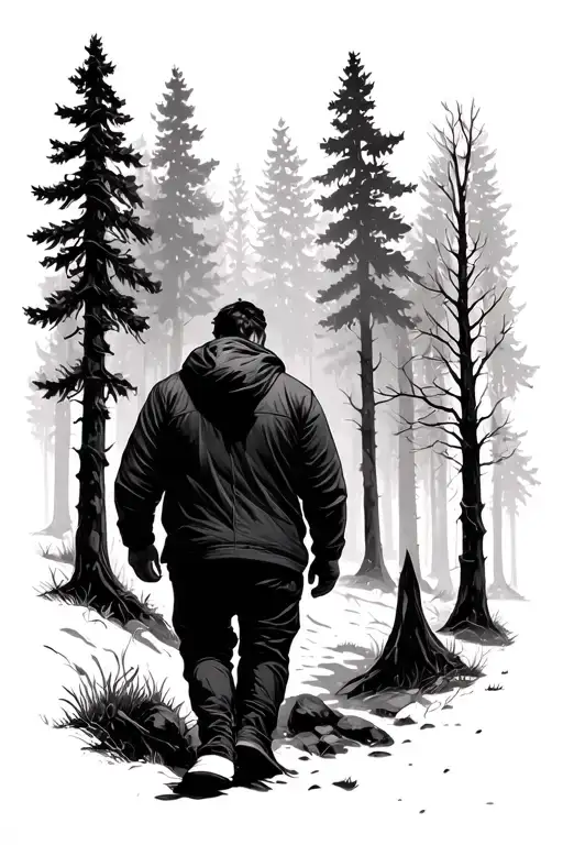 Man Walking Through A Forest