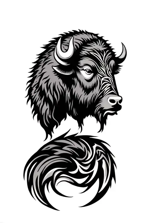Tribal Bison Head Profile