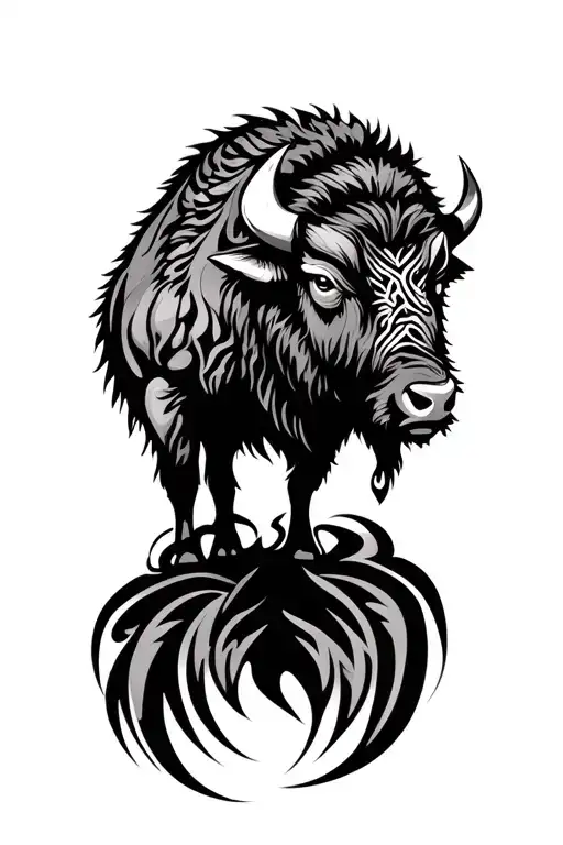 Tribal Bison Head Surrounded