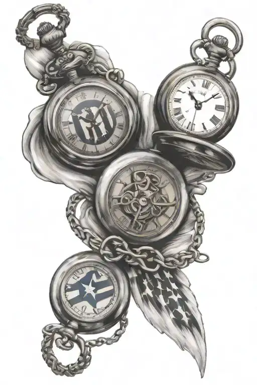 3 Pocket Watches Surrounded By Patriotic