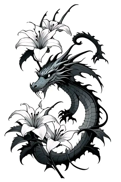 Cyber Sigilism With Lillies And A Simple Dragon