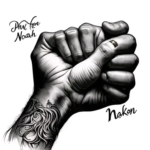 Noah's Name With A Large Hand And A Little One Giving A Fist