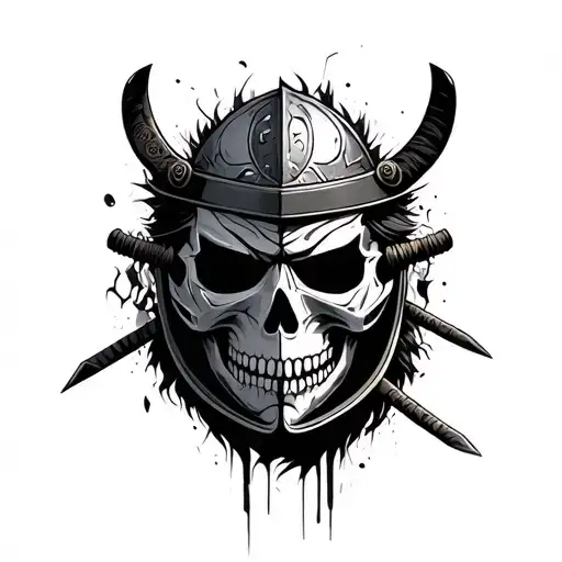 Samurai Mask Broken With Skull