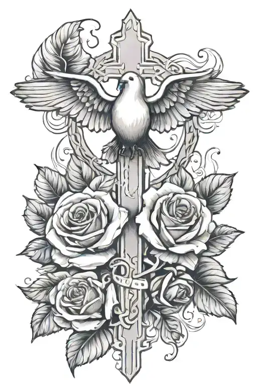 Cross Rose And Dove