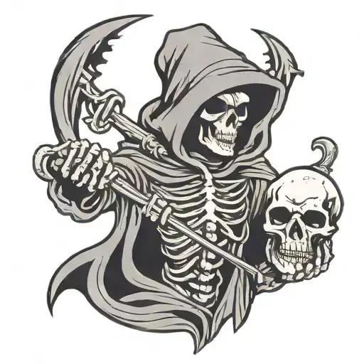 Cartoony Grim Reaper Holding A Brain