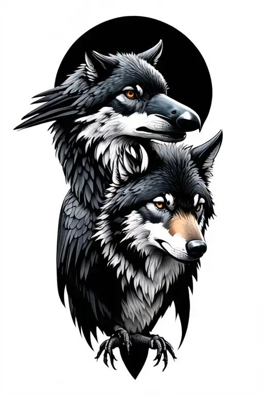 Wolf And Crow Perched