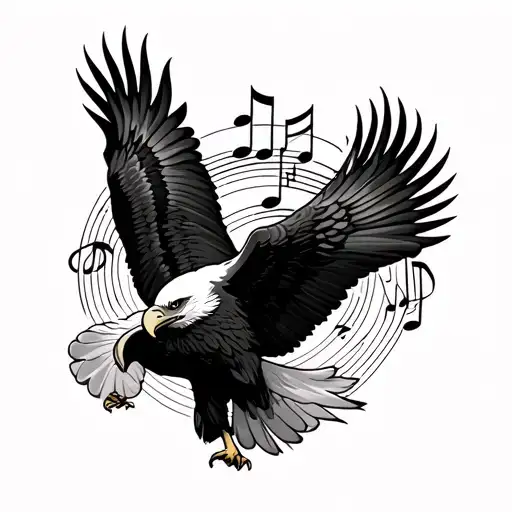 Music Notes And Bald Eagle Soaring