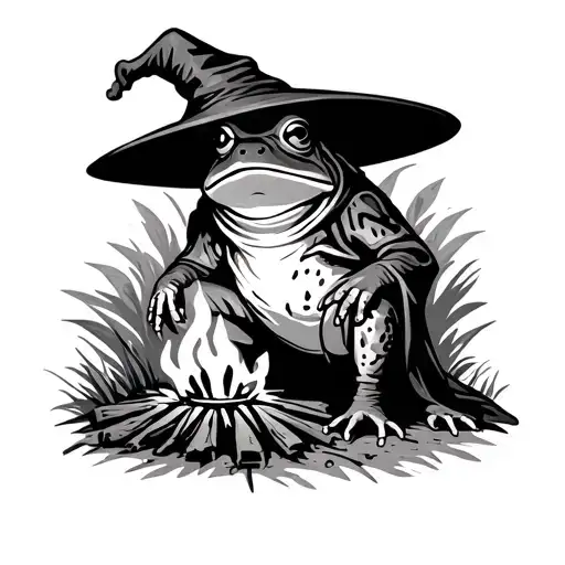 Frog Wizard Sat Around A Campfire In Nature
