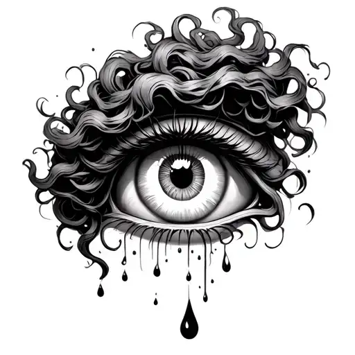 Half Medusa One Eye With Semi Colon Tear Drop Falling