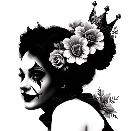Woman's Clown Face With Crown With Flowers