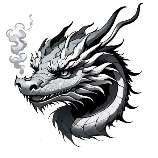 Japanese Style Dragon With Smoke In The Nose