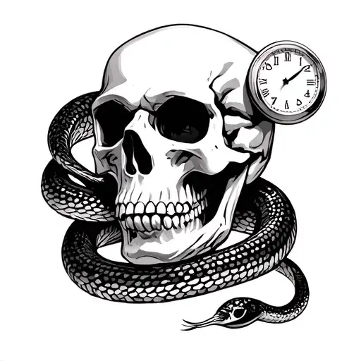 Skull With Sand Clocks Wrapping A Snake