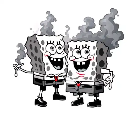 Patrick And Spongbob With A Joint Surrounded By Smoke