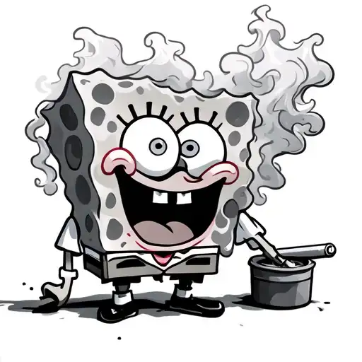 Spongbob Smoking Joint Surrounded By Smoke