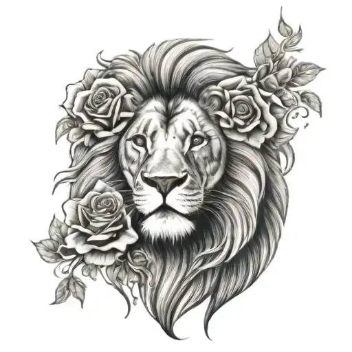 Lion With Roses And Music Notes