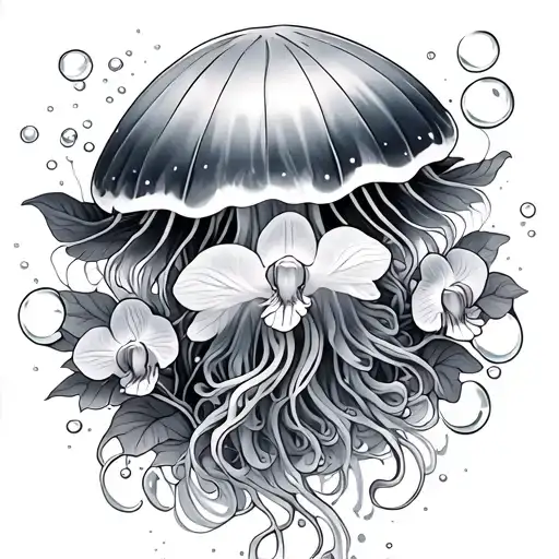 Amakusa Jellyfish With Orchids And Bubbles Rising