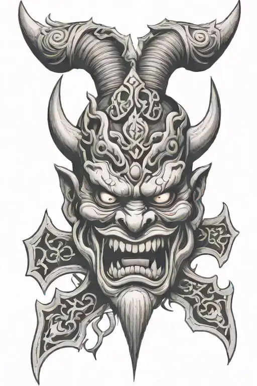 Oni Mask With Christian Cross