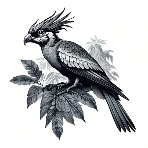 Quetzal In Jungle Blended Into Mountain From Chest To Shoulder