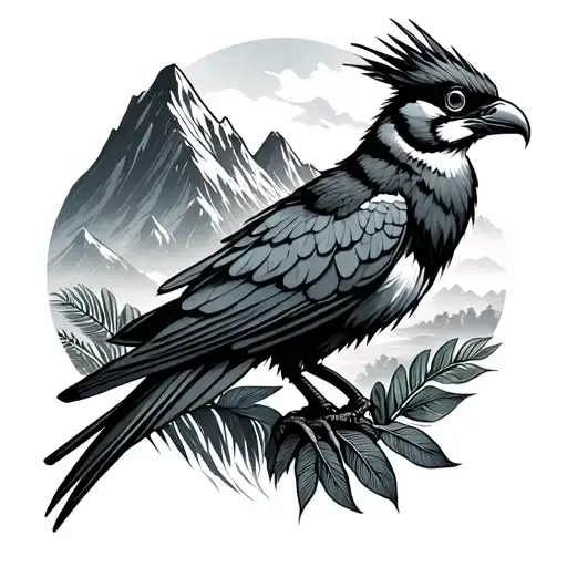 Quetzal In Jungle Blended Into Mountain With Hockey Player