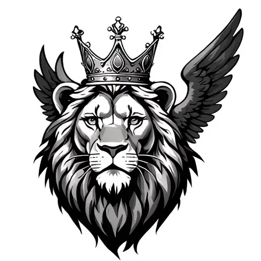 Lion Head In The Middle With A Crown And Wings Spread