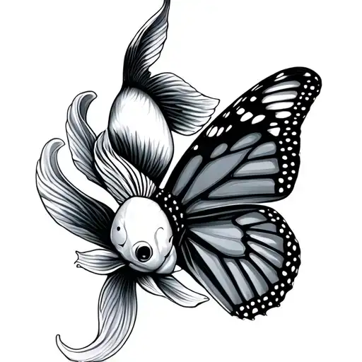 Butterfly Koi Fish With Monarch Butterfly Print