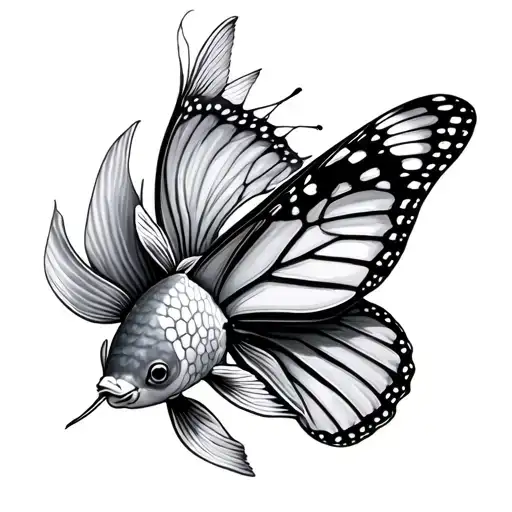 Butterfly Koi Fish With Monarch Butterfly Print