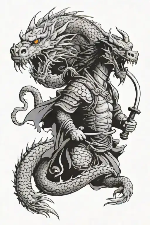Dragon And Samurai Warrior Wielding