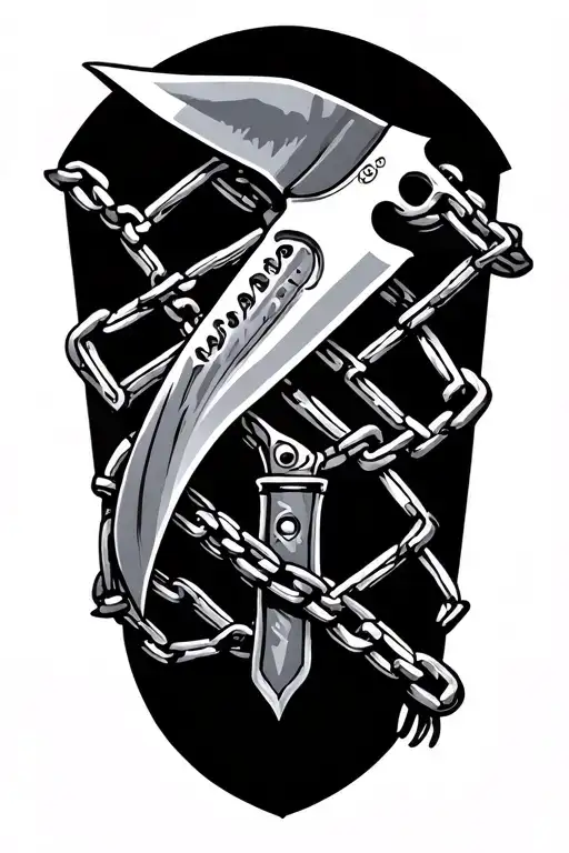 Knife Chain Dark Style Tattoo Design