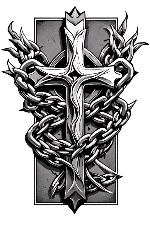 Chain With A Cross Dark Style Tattoo Design