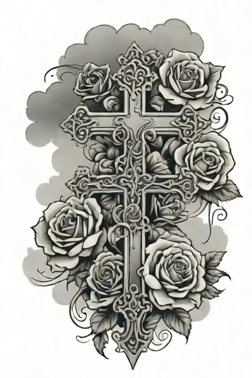 Cross With Clouds With The Name Amy And Roses Intertwined