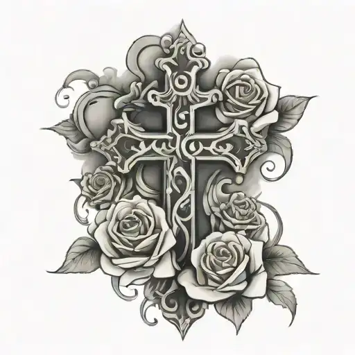 Cross With Clouds Around With Roses Intertwined The Big Letters Of Amy