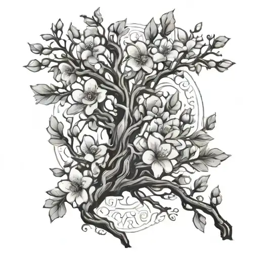 Tree Branch And Flowers And Biblical Verse