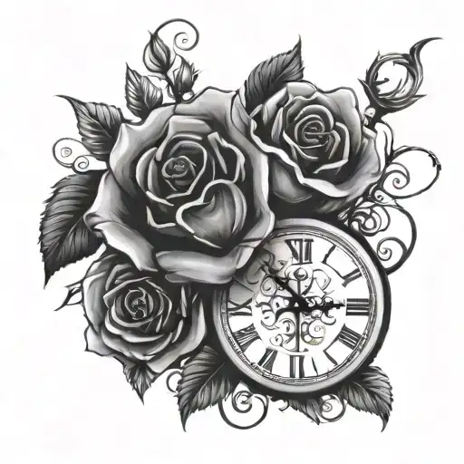 Clock As A Rose Wrapped In Vines With A Cross