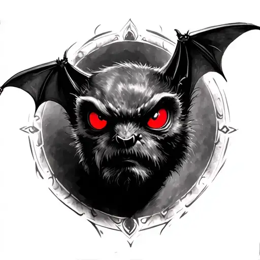 Bats Head Tattoo Red Eyes