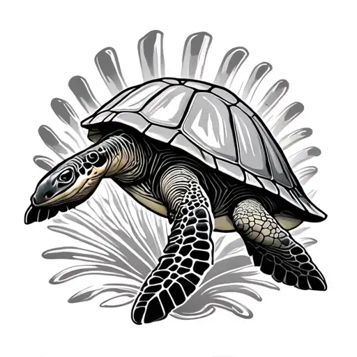 Sea Turtle With Seashell Outline Boarder