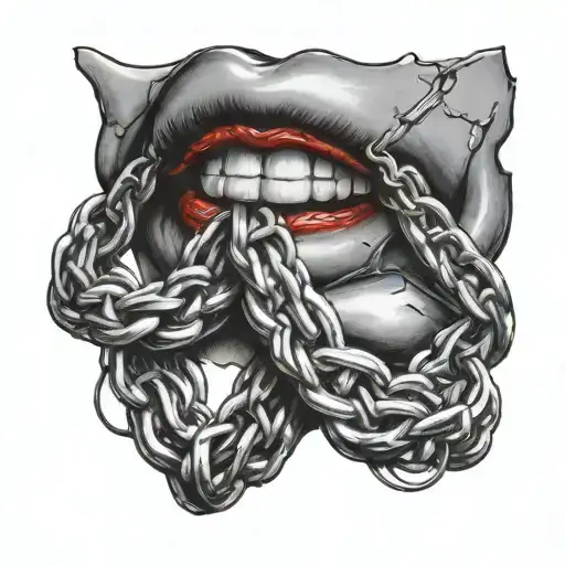 Lips Red Chain Link Fence Winding