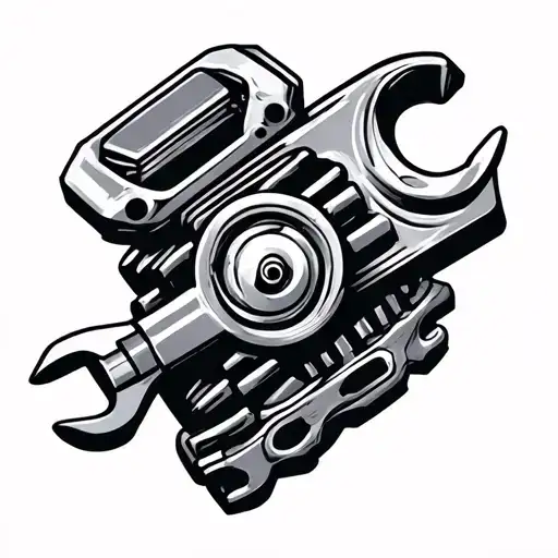 Mechanic Spanner Piston Engine Intertwined
