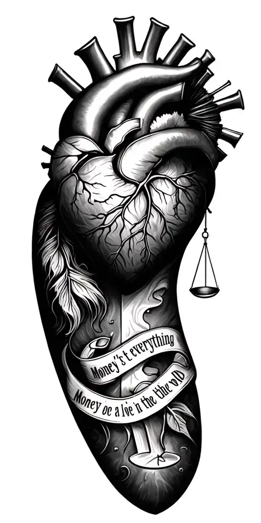 Tattoo With Balance Heart And Head And With Text About Money Isn't Everything In The World