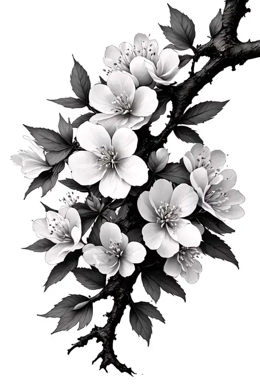 Dark Tree Branch Sakura Flowers