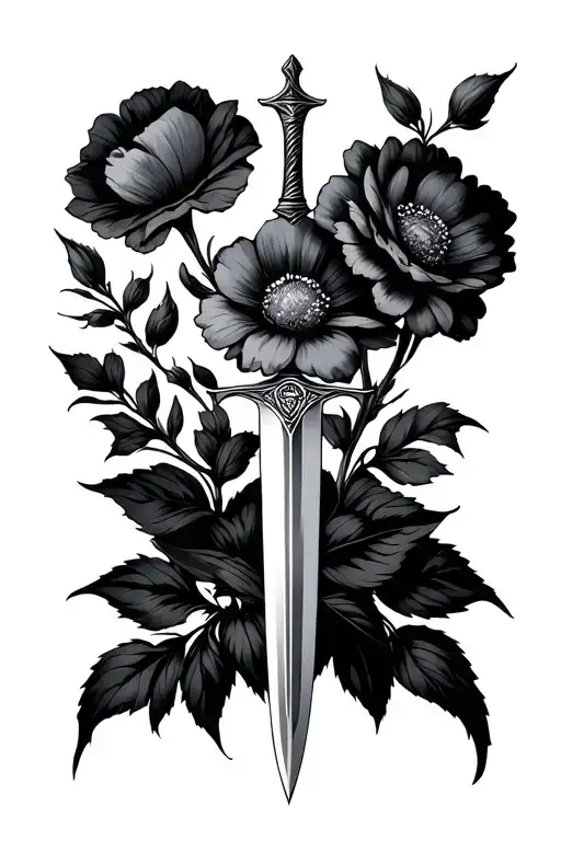 Flowers With Lines And Sword