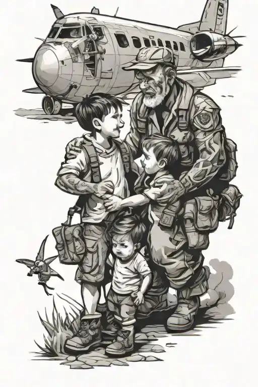 Children Meet Their Father From A Long-haul Flight