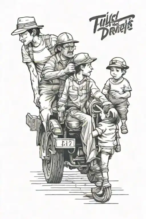 Children Meet Their Father From The Truck Driver