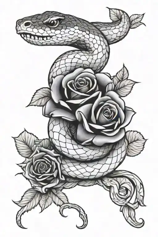 Snake And Rose Intertwined