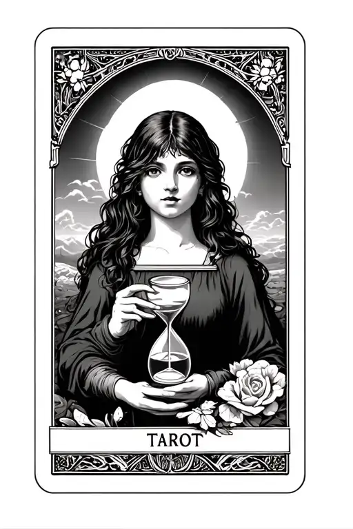 Tarot Card Featuring Girl Holding Sandglass